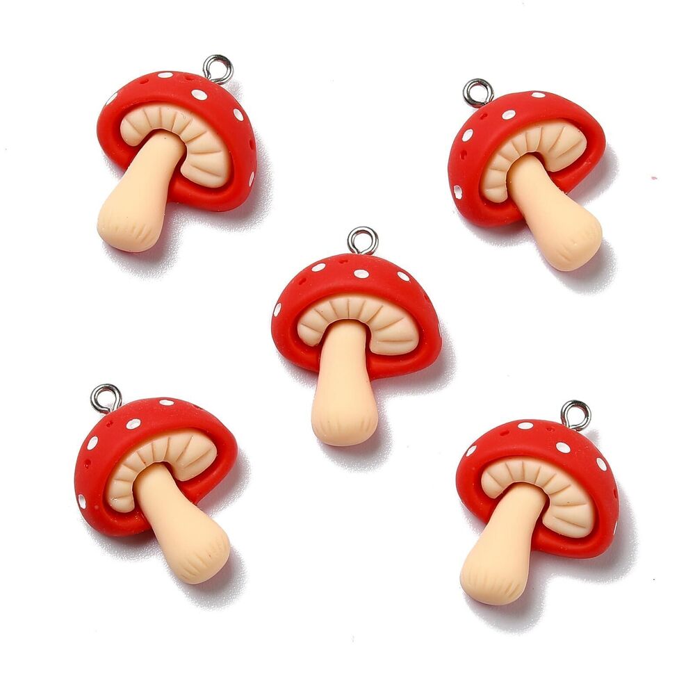 9104 30 pcs Red Mushroom Theme Resin Charms Mini Lovely Food Vegetable